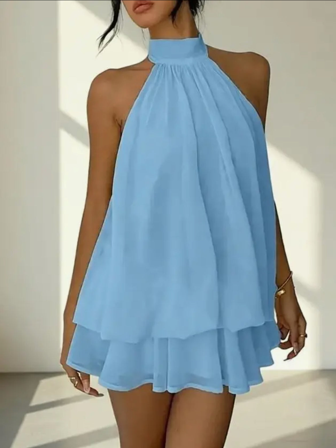 Halter Layered Ruffle Dress