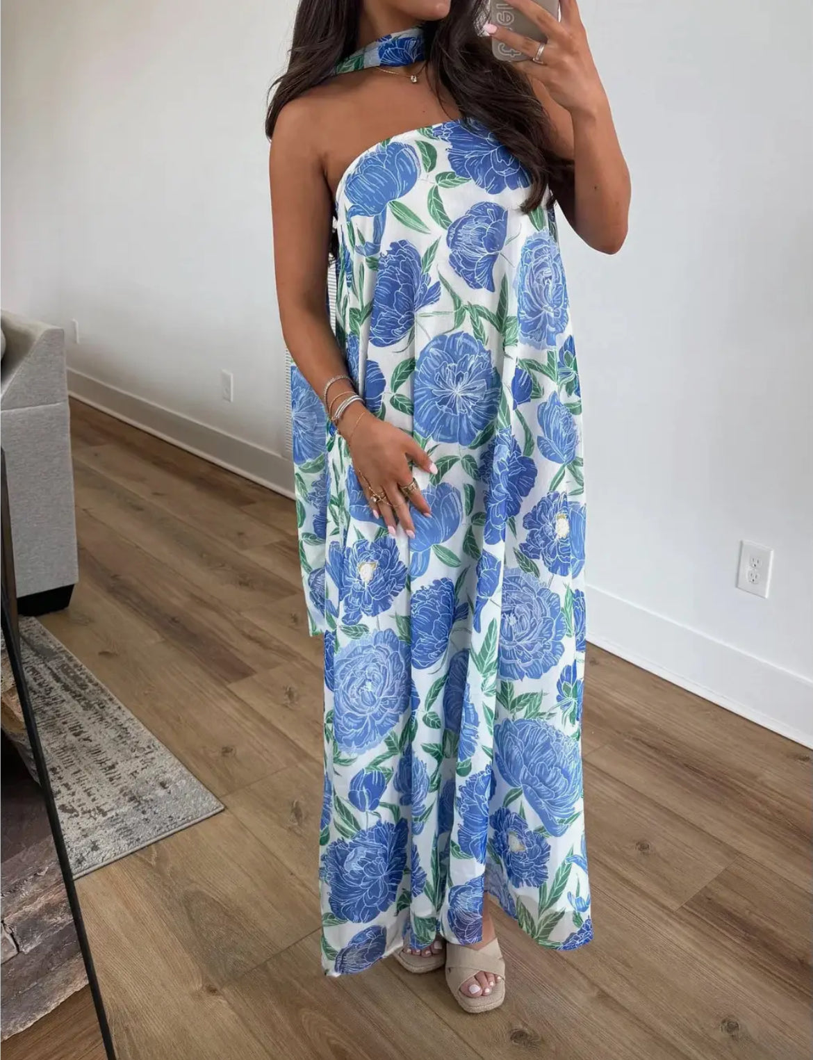 Peony Pocket Dress w/ Neck Scarf