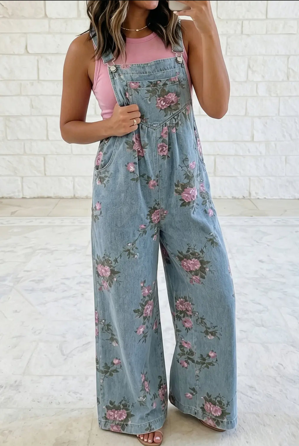 Floral Denim Jumpsuit