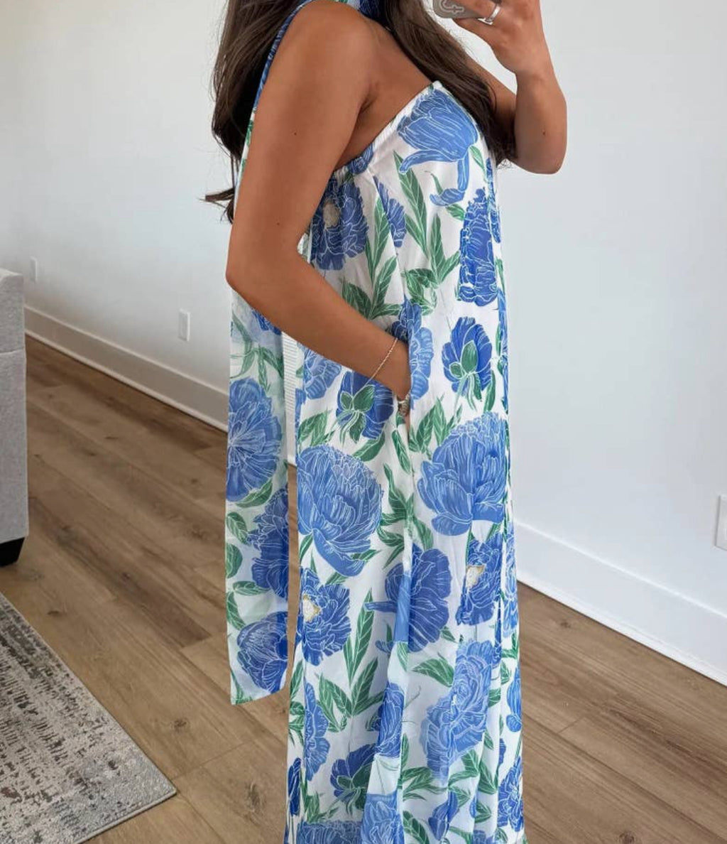 Peony Pocket Dress w/ Neck Scarf