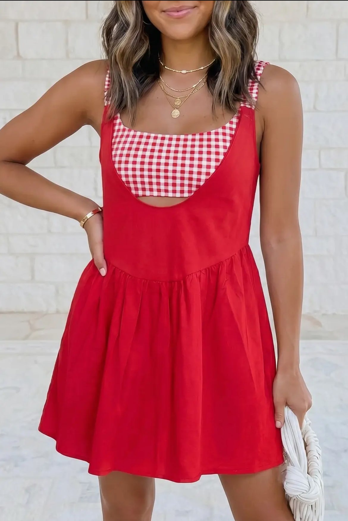 Loose Gingham Mini Dress