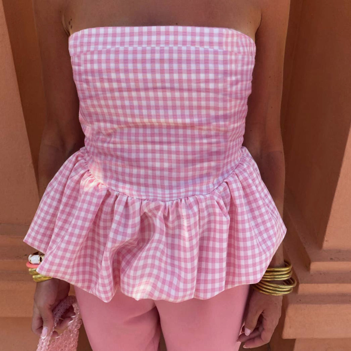 Gingham Bubble Tube Top