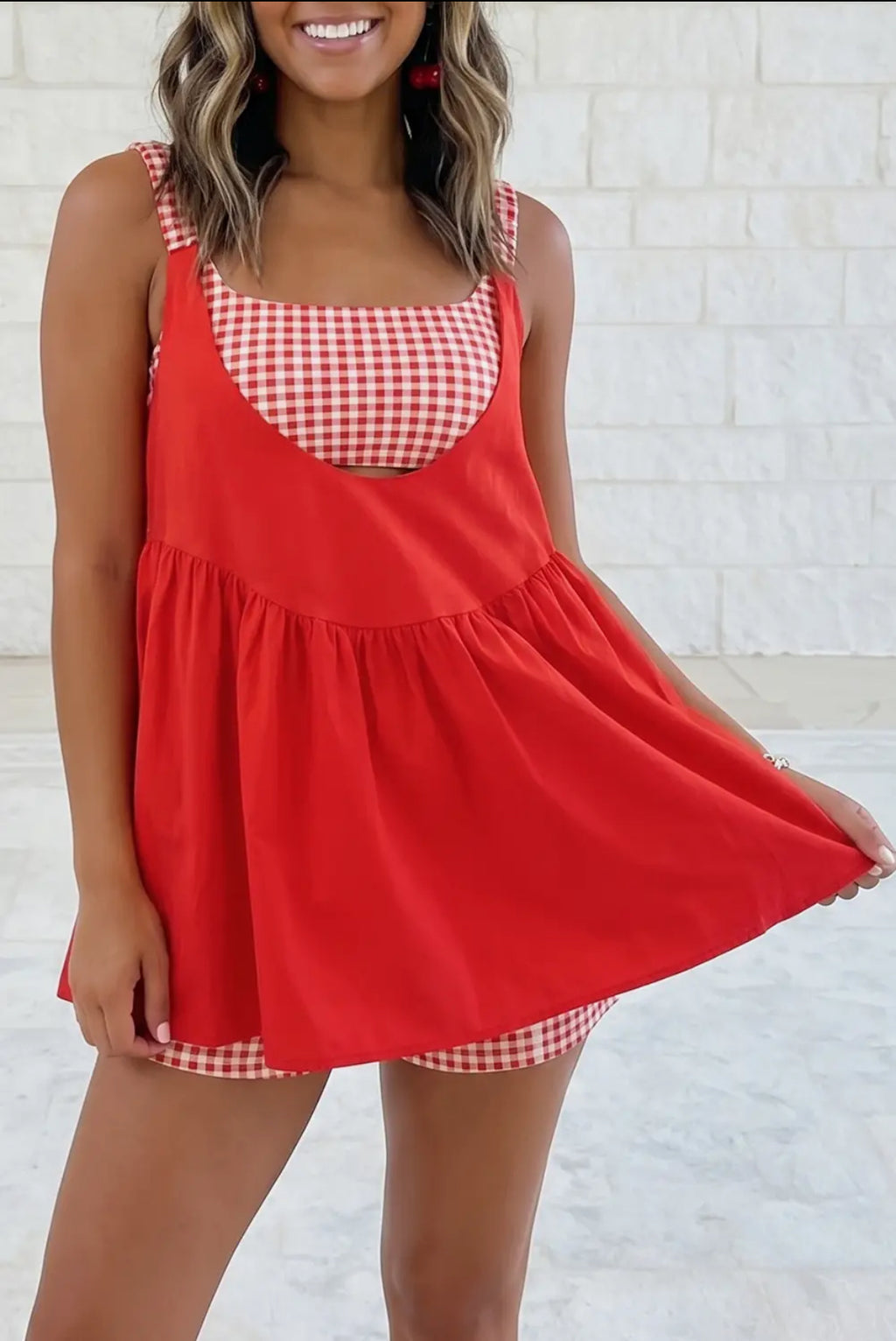 Loose Gingham Mini Dress