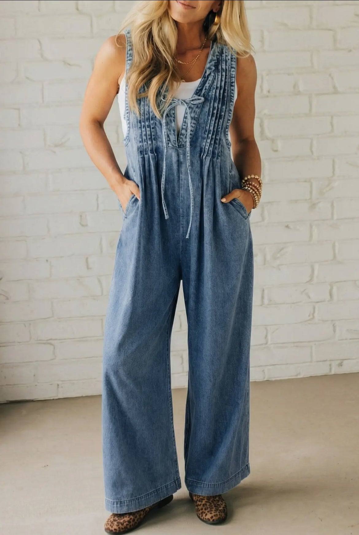 Pintuck Denim Jumpsuit