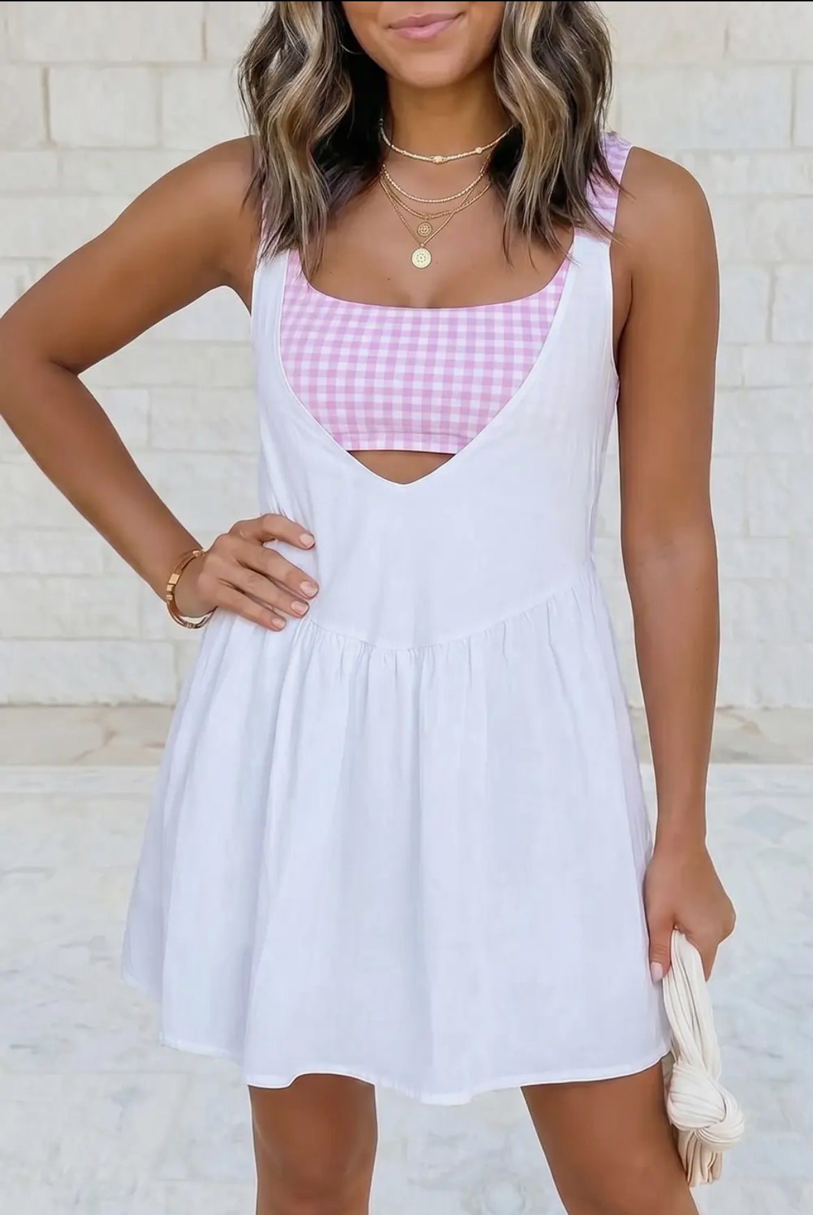 Loose Gingham Mini Dress