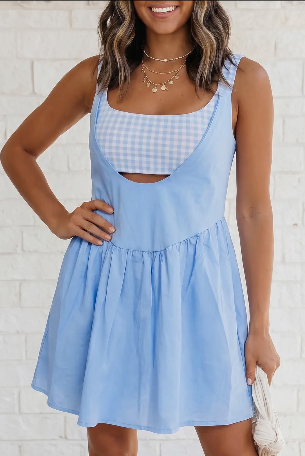 Loose Gingham Mini Dress
