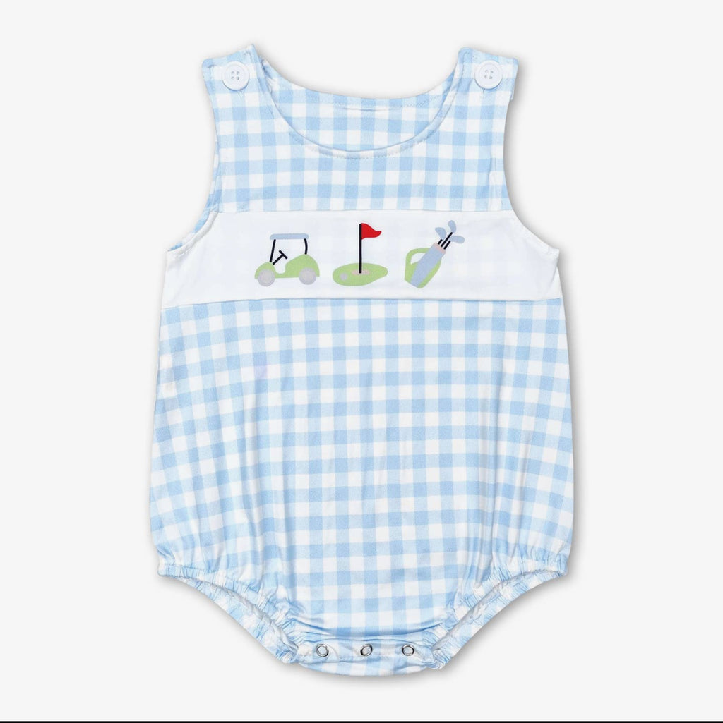 Baby Blue Gingham Golf Romper