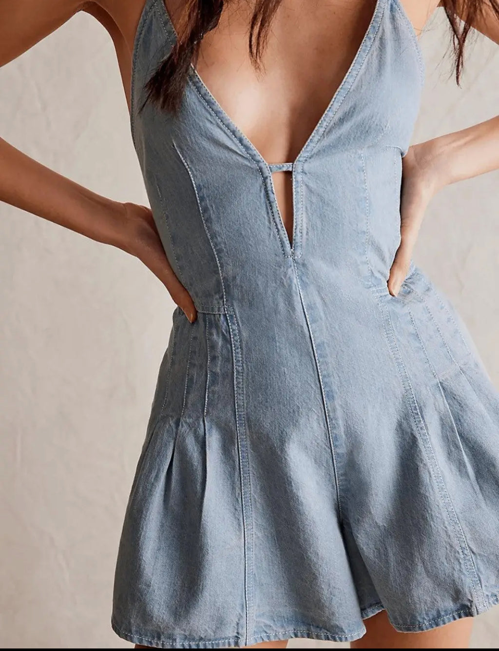 Denim V-Neck Romper