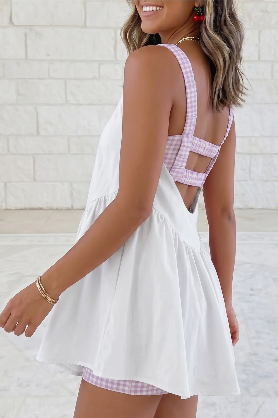 Loose Gingham Mini Dress