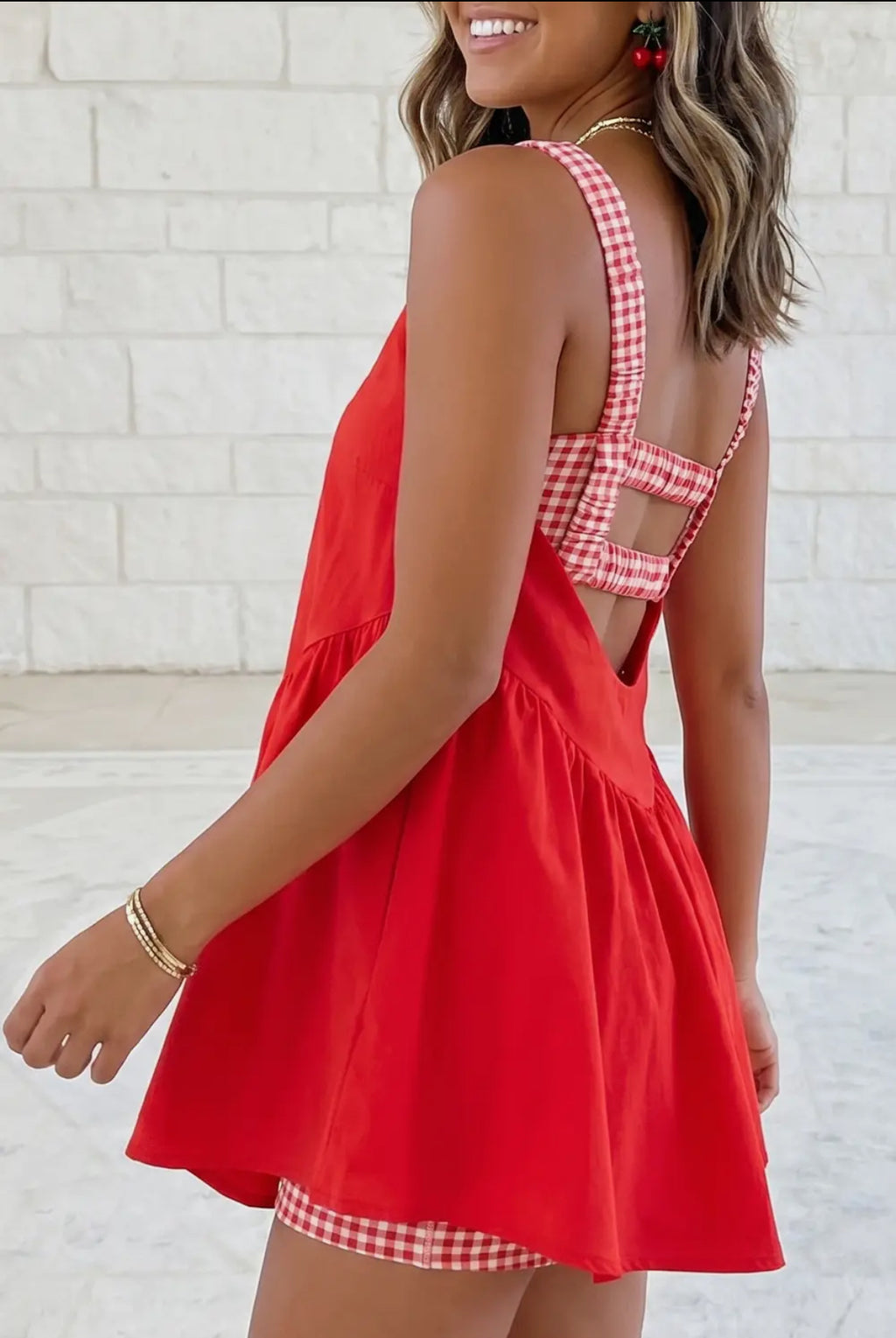 Loose Gingham Mini Dress