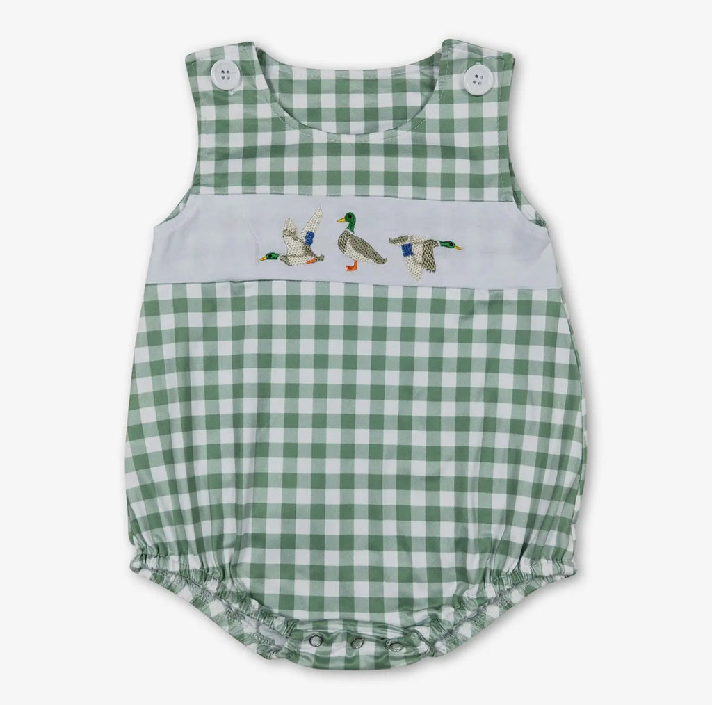 Baby Green Gingham Duck Romper