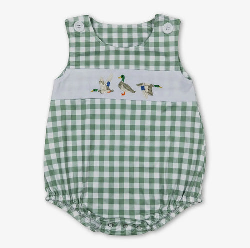 Baby Green Gingham Duck Romper