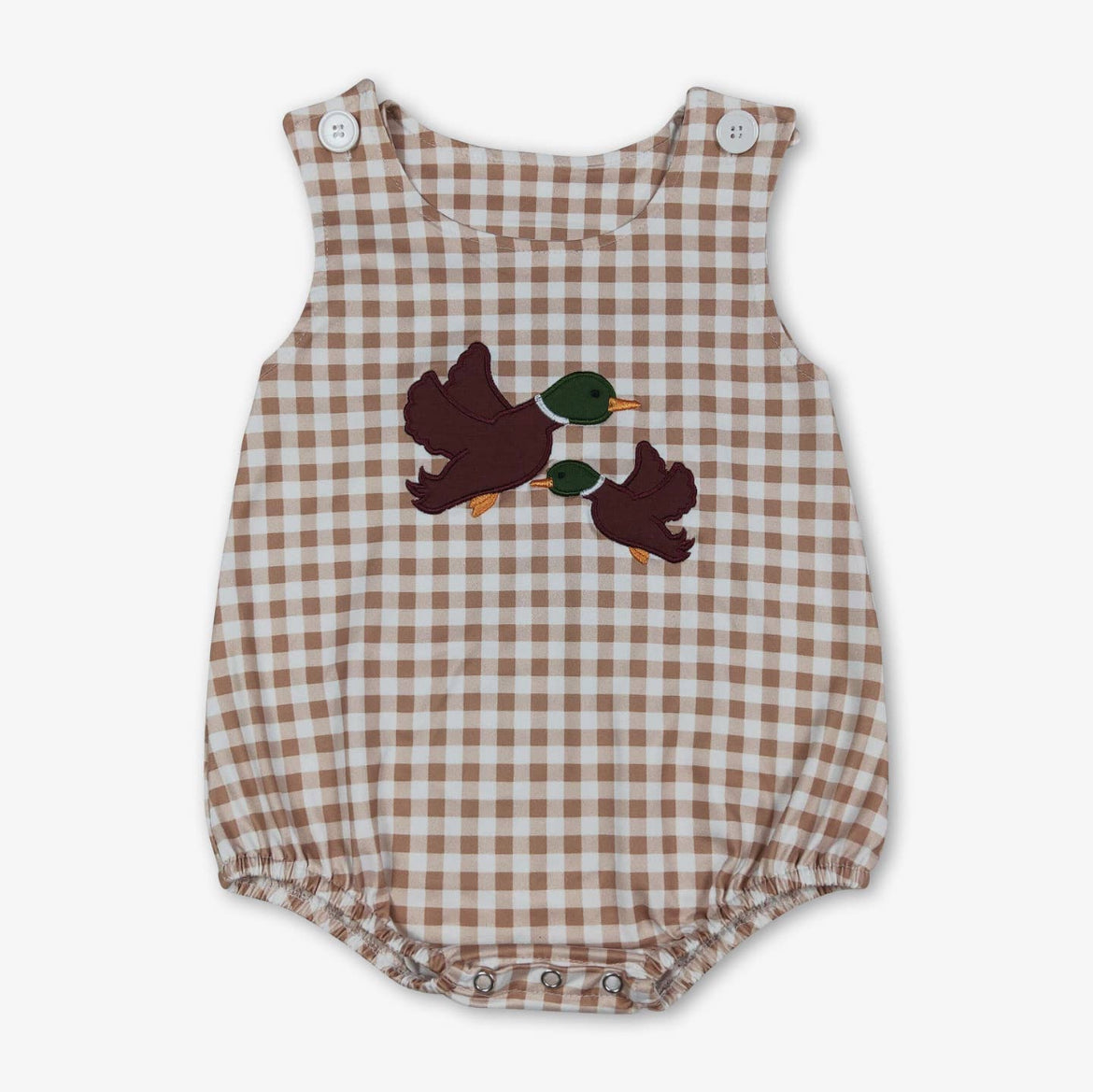 Baby Boy Brown Gingham Duck Romper