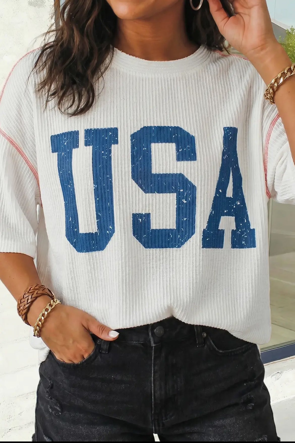 Loose Ribbed USA Top